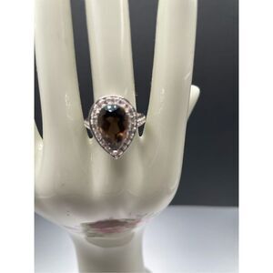925 Silver Brown Precious Stone Statement Ring Women’s Size 8